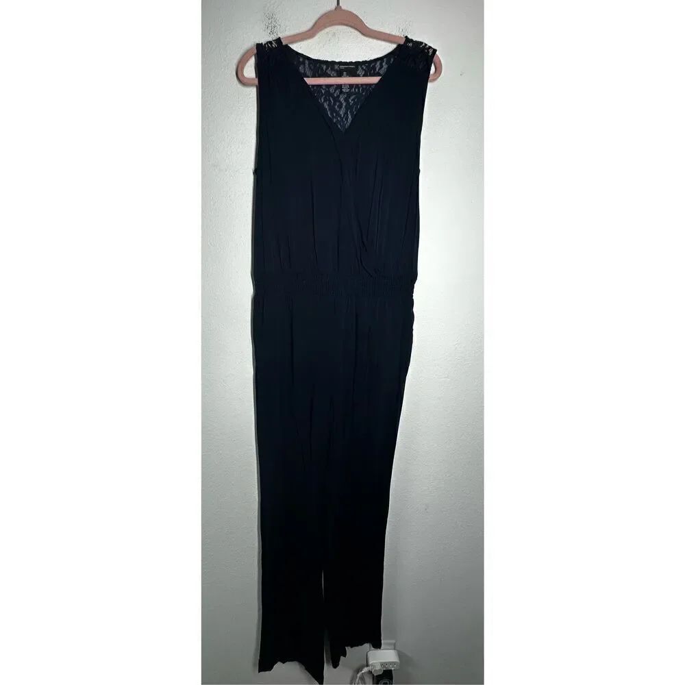 INC Bohemian Sleeveless Vneck Jumpsuit Lace Back Romantic Navy Blue Plus Size 0X